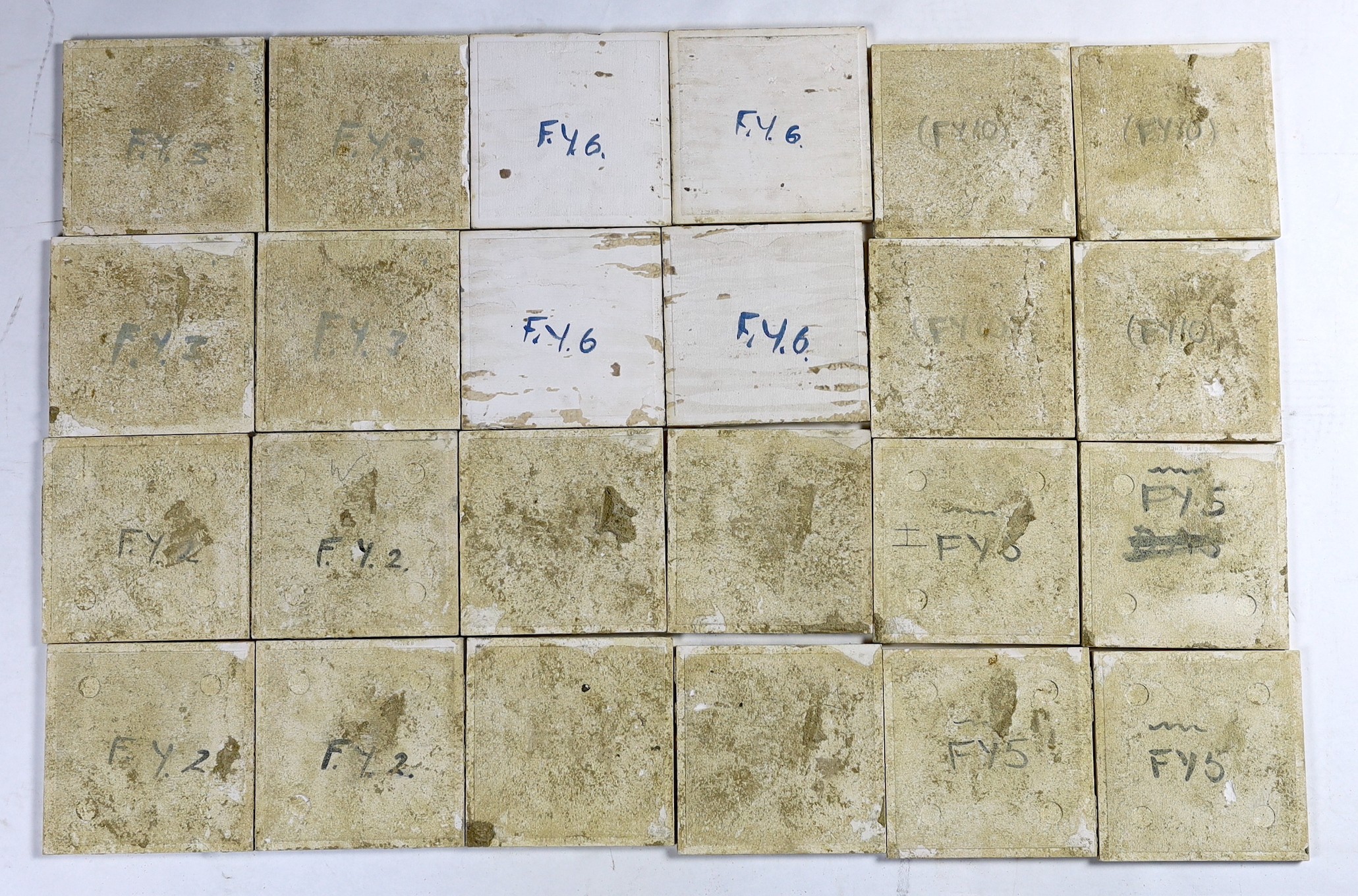 E.E. Strickland for Carter & Co, Poole pottery, six sets of four tile panels of animals and farm scenes, each tile 15.2cm (6in.) square and each set of four tiles 61cm square, minor faults